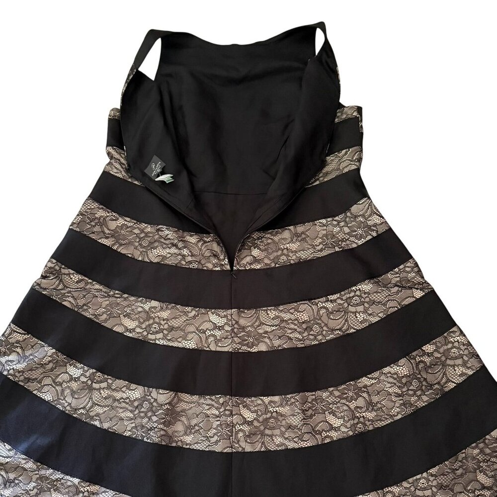 Adrianna Papell Black Silver Lace Mikado Striped Sleeveless Hi Lo Dress 22W Gown - Picture 6 of 11